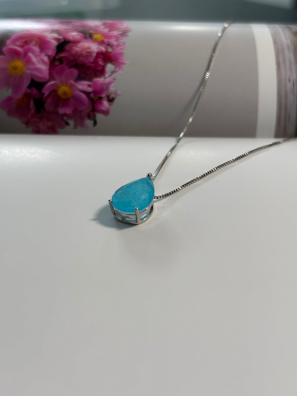 Blue Fusion Tourmaline Drop Necklace - Camellia