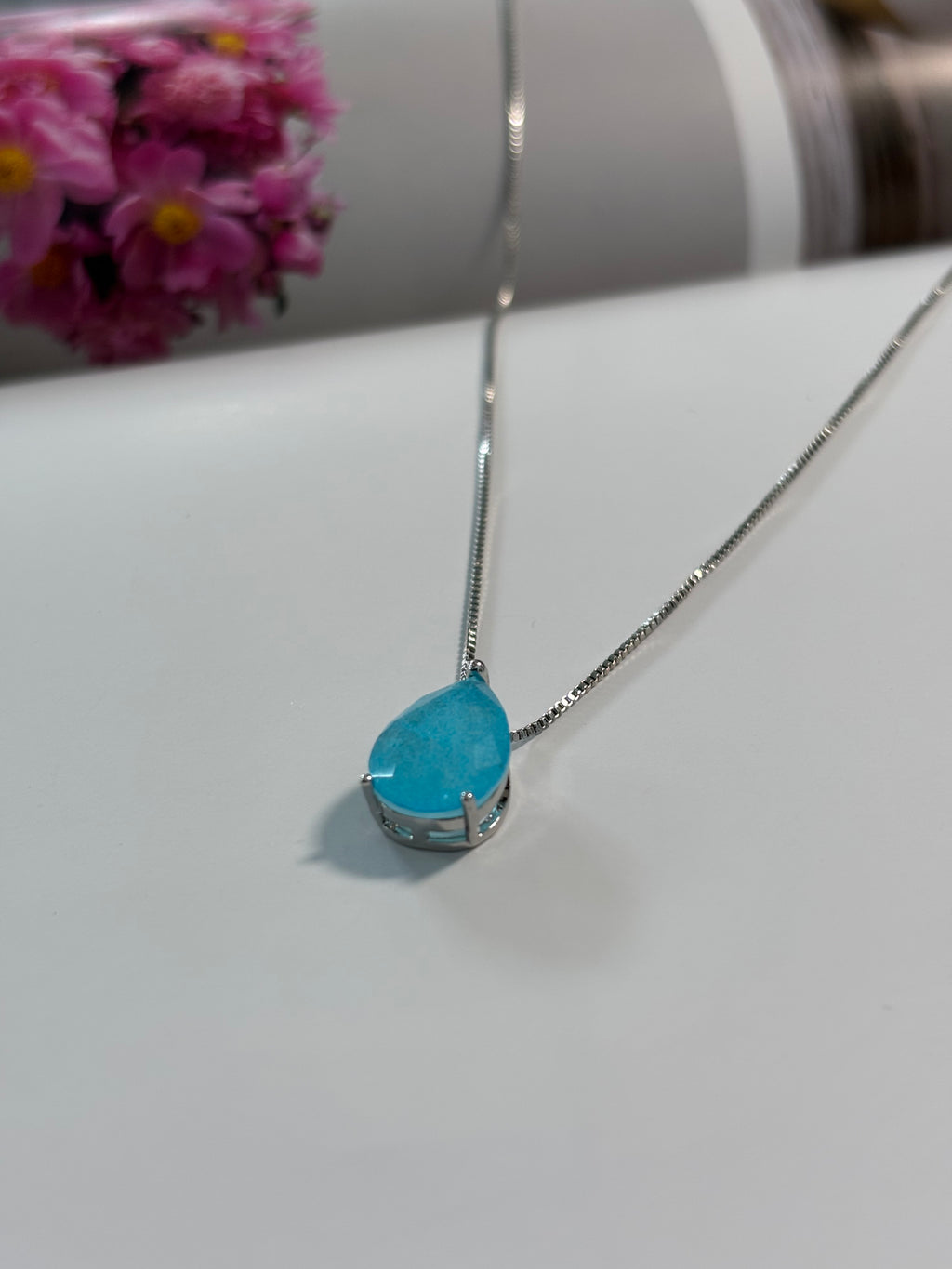 Blue Fusion Tourmaline Drop Necklace - Camellia