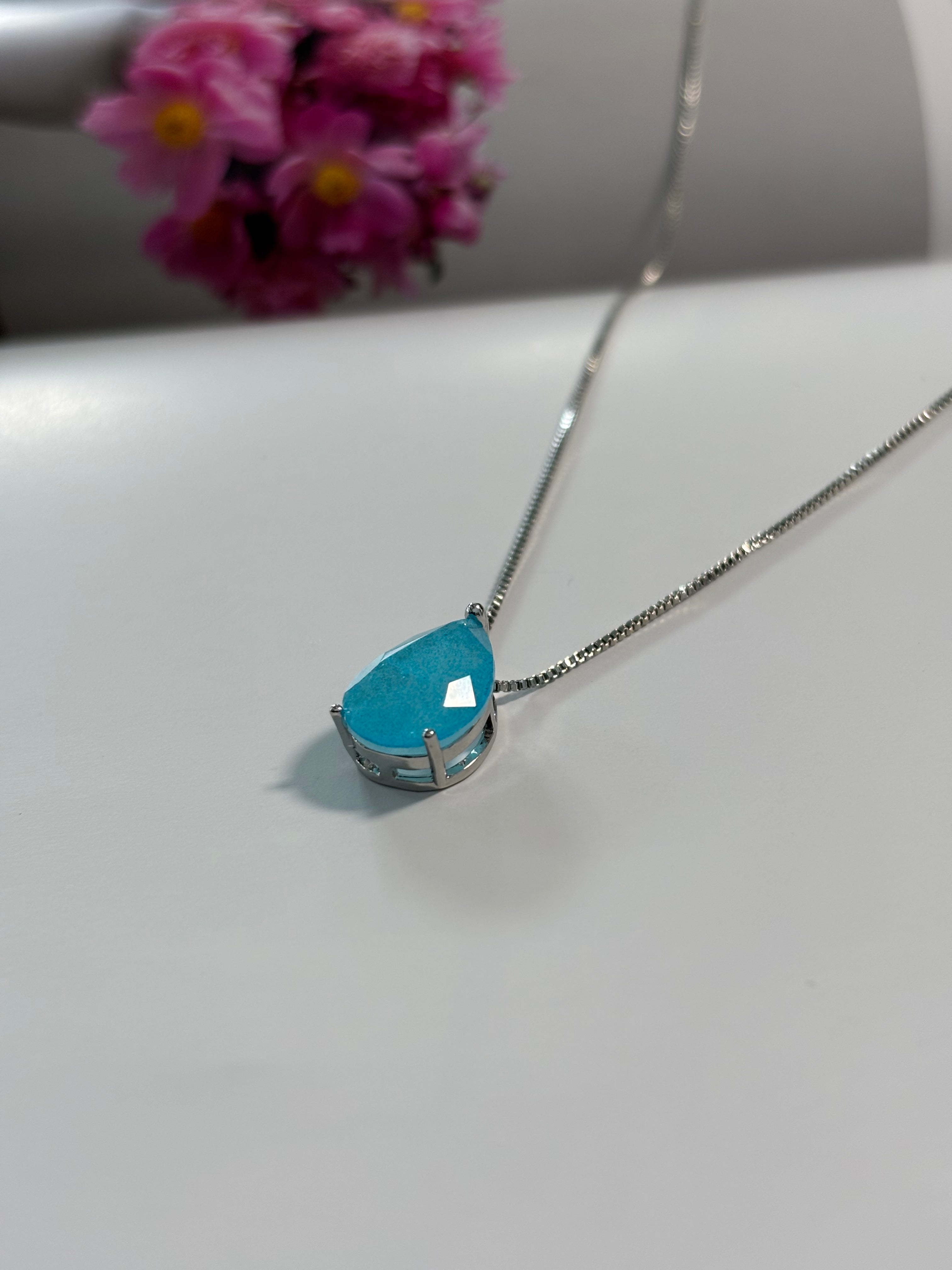 Blue Fusion Tourmaline Drop Necklace - Camellia