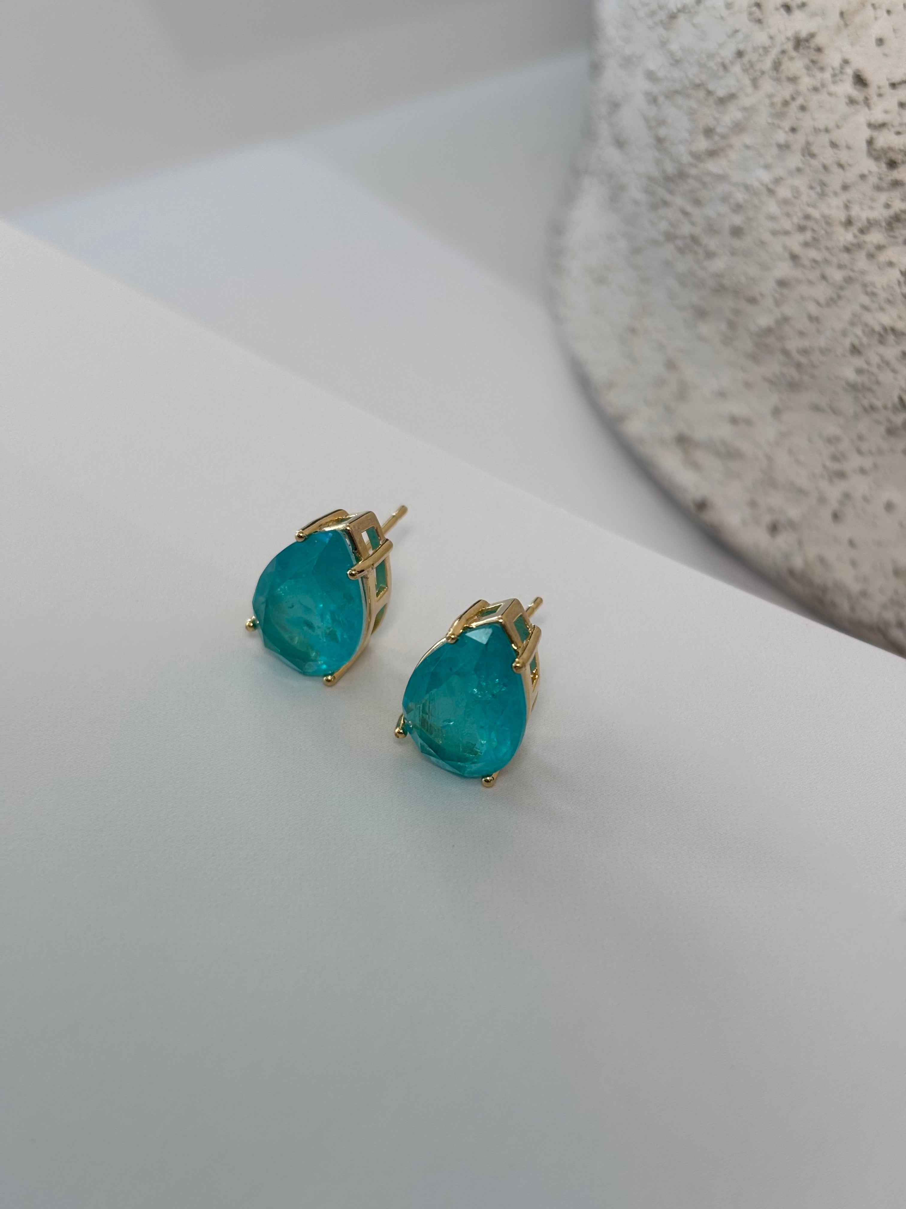 Blue Tourmaline Gold Drop Earrings - Hydrangea