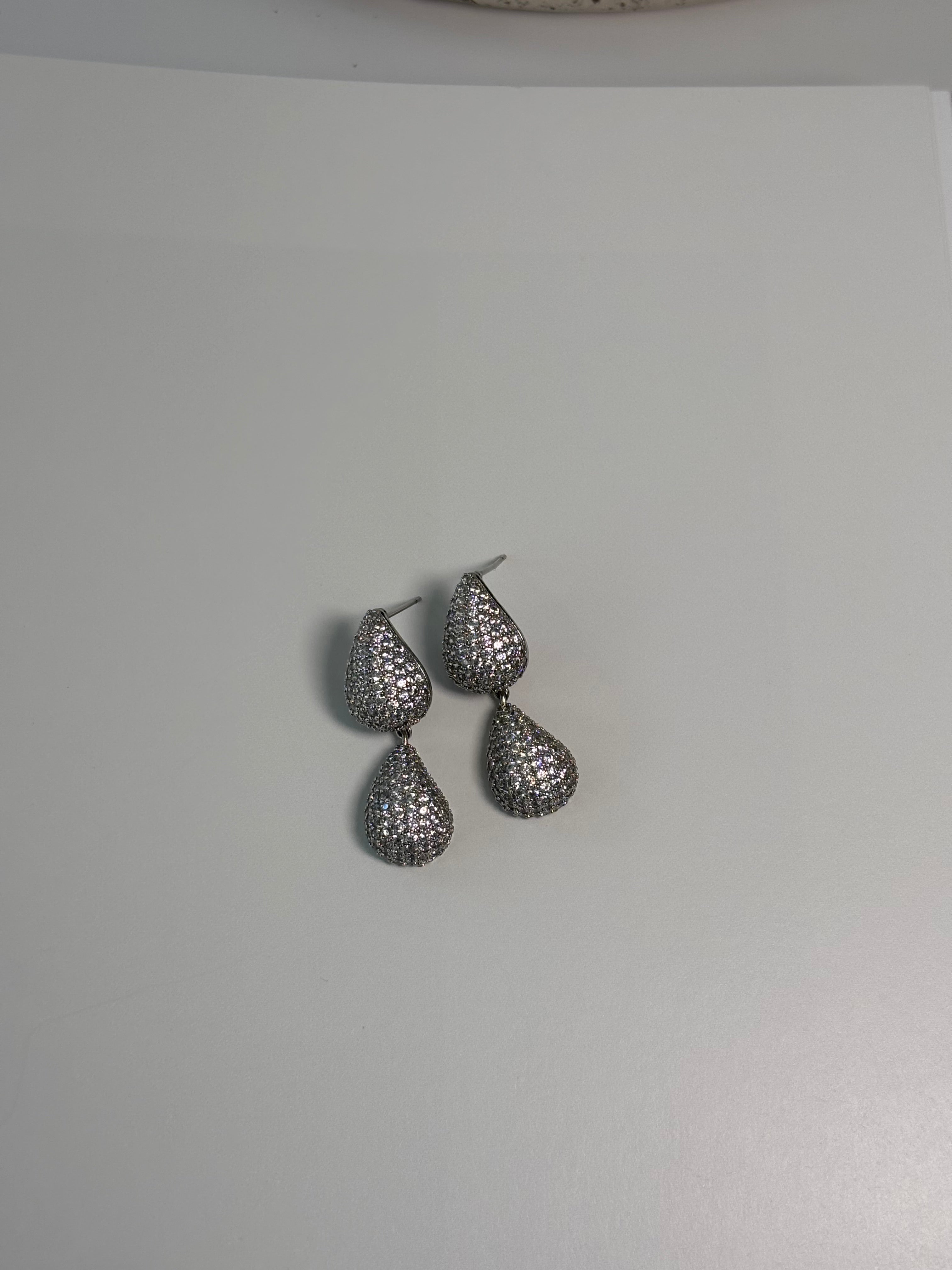 Rhodium Double Teardrop  Earrings - Lumière