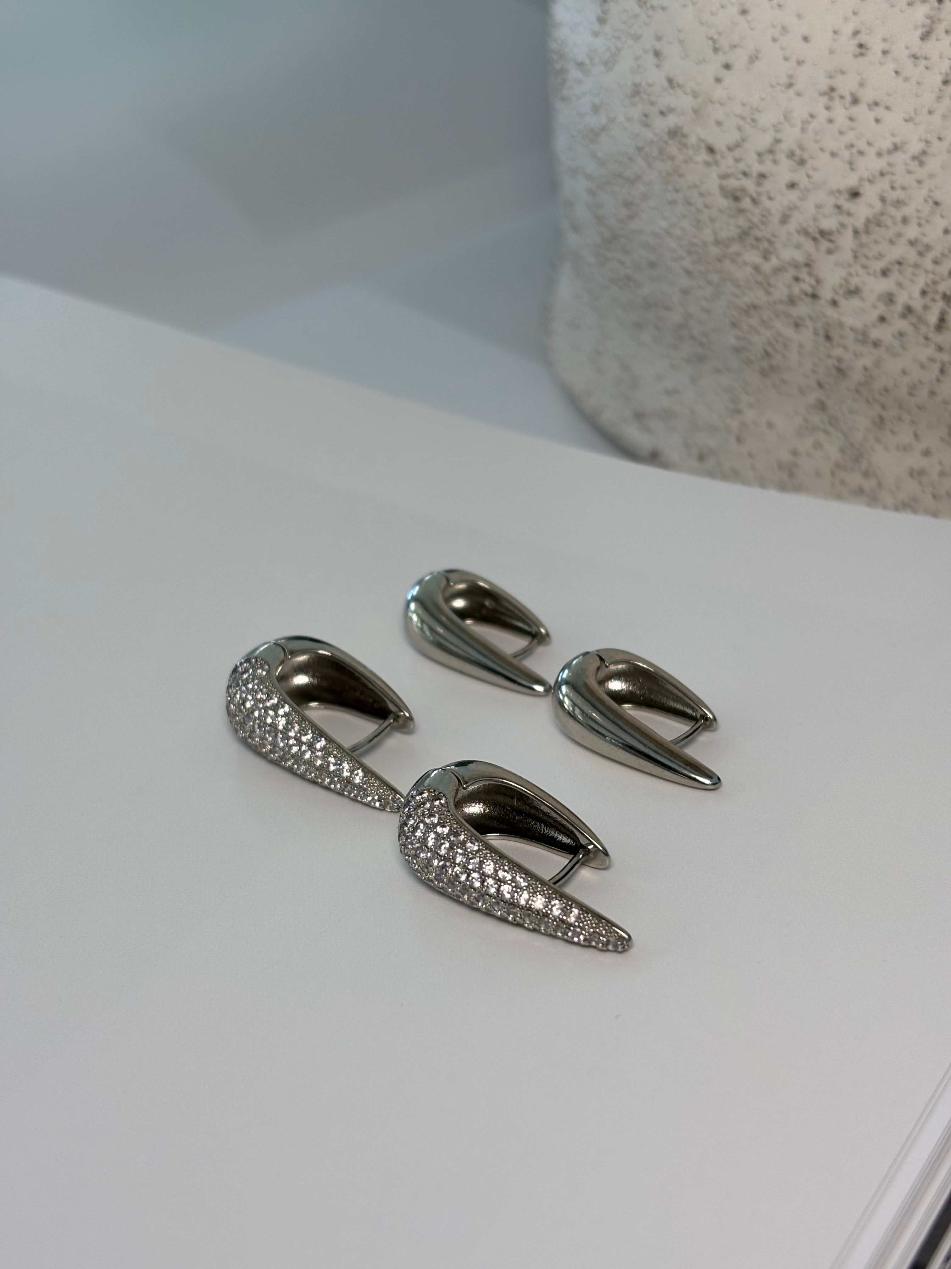 Silver Drop Hoop Earrings - Gardenia