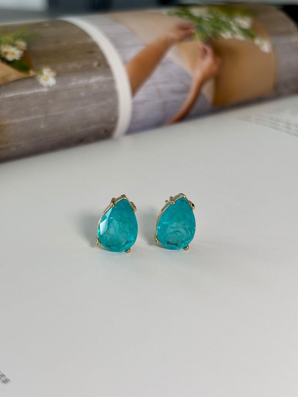 Blue Tourmaline Gold Drop Earrings - Hydrangea