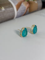 Blue Tourmaline Gold Drop Earrings - Hydrangea